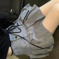 [高校学妹]学院风百搭百褶裙拉高比例显瘦短款裤裙女 灰色 S 建议80-90斤