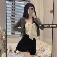 单件/三件套装夏季2021软糯减龄小开衫+蝴蝶结吊带+高腰a字半身裙 开衫 S