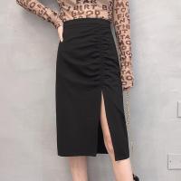 半身裙中长款女春秋开叉高腰百褶设计感小众时尚黑色裙子欧货包裙 黑色 XS 70-85