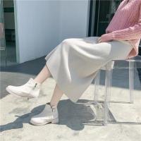 黑色半身裙女2021秋冬新款直筒开衩中长款高腰休闲一步裙包臀长裙 米白色 可穿80斤--130斤