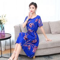 2021夏季妈妈装连衣裙中长款中老年棉绸裙子女装短袖大码碎花长裙 1号色 XL 95-110斤
