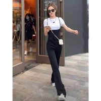 背带裤女夏季2021年新款裤子显瘦宽松高腰阔腿喇叭裤休闲连体长裤 黑色 [高品质] S [95斤内]