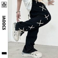 夏季新款国潮长裤男女ins潮牌痞帅绑带宽松直筒休闲裤高街阔腿裤 黑色长裤[品质远高同行] S