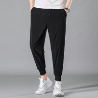 秋季系绳直筒牛仔裤男宽松潮牌韩版百搭松紧腰九分男生潮流休闲裤 黑色 S