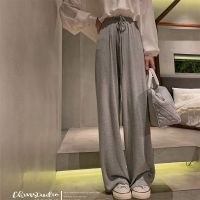 钱夫人阔腿裤女秋季百搭高腰垂感拖地裤宽松小个子休闲裤显瘦裤子 灰色 S