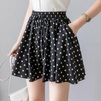 2021韩版夏季新款波点阔腿短裤高腰大码裙裤雪纺松紧腰波点短裤 黑色波点 XS 建议40-50斤