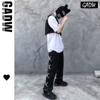 高街侧边可换交叉绑带长裤男ins国潮牌接头嘻哈宽松直筒反光裤子 黑色侧面抽绳长裤[品质领先同行] S 收藏运费险