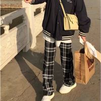 黑白格子裤子女宽松百搭潮流新款高腰直筒垂感休闲裤复古阔腿裤 黑白格子春秋款[高质量无口袋] S [60-85斤]