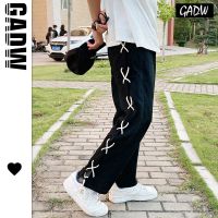 2021新款夏季国潮街头情侣裤子男高街交叉绑带裤子嘻哈潮牌休闲裤 黑色侧面抽绳长裤[品质领先同行] S 收藏运费险