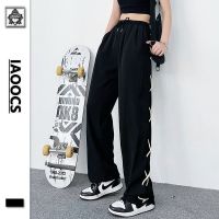 春秋季高街宽脚裤港风ins潮牌风格交叉绑带直筒裤潮流百搭长裤潮 黑色长裤[品质远高同行] S 关注店铺 优先发货