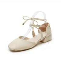 包头凉鞋女夏季新款中跟粗跟仙女风百搭2020罗马高跟温柔晚晚单鞋 米色 35