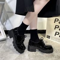 小皮鞋女松糕底乐福鞋英伦风夏季jk2021新款厚底黑色单鞋韩版百搭 黑色亮光 35