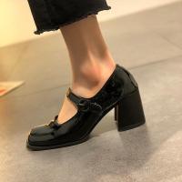 复古玛丽珍高跟鞋女2021年新款春季晚晚风温柔鞋粗跟百搭单鞋子女 黑色 35