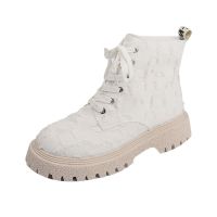 高帮马丁靴女新款鞋子春秋系带泫雅潮鞋短靴子韩版透气休闲鞋单鞋 白色 36