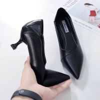 [广州品质]真软皮高跟鞋女细跟性感时尚学生仙女职业气质单鞋女 黑色[5厘米]光板 34