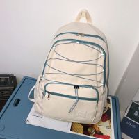 高颜值书包女学生高中生ins双肩包2021新款韩版森系百搭大学背包 米白色(加厚/加固/防水/耐磨) 无挂件