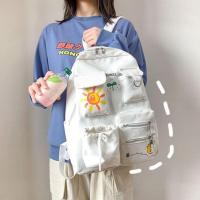 书包女学生韩版日系ins背包初中生高中校园原宿帆布大容量双肩包 腮红熊挂件(无书包) 关注送精美礼品