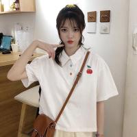 短袖t恤女2021新款宽松潮半袖白女学生韩版夏天衣服polo领上衣 白色樱桃 优质面料 S 80-95斤