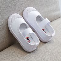 儿童板鞋小白鞋男童帆布鞋女童春秋新款幼儿园校园软底布鞋室内鞋 白色-松紧带款 内长14.5cm 21码