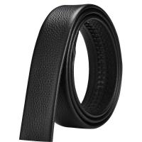 二层牛皮腰带男士带条自动扣无扣头皮带男款双面真皮商务皮裤腰带 真牛皮无头包边黑色带条