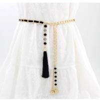 腰链女细大码水晶钻休闲百搭胖mm配连衣裙装饰腰带女学生加长 120cm黑金色 黑金珍珠腰链