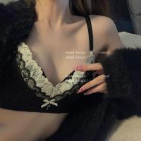 法式蕾丝奢华高端bra性感惑内裤内衣女无钢圈小胸衣聚拢文胸套装 黑色[单件] 32A/70A
