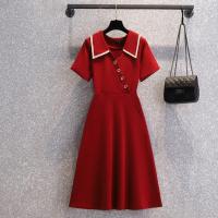 大码女装2021夏装新款胖妹妹洋气减龄收腰气质显瘦遮肚A字连衣裙 红色 XL[建议115-125斤]