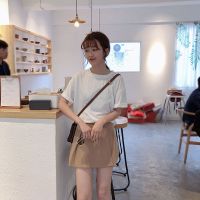 2020新款韩版学院风绣花上衣ins短袖宽松百搭T恤女小清新POLO领 纯白色 M 建议75-90斤