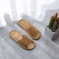 [新款镂空面竹底]夏季竹编藤草席清凉拖鞋居家防滑透气情侣款 35-36