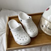 防滑洞洞鞋女厚底外穿韩版护士包头拖鞋女夏软底沙滩鞋凉拖鞋简约 乳白色 洞洞鞋 36-37