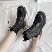 真软皮马丁靴女秋冬季款女新款英伦风学生厚底短靴女黑色帅气单靴 黑色662[单里] 马丁靴 35