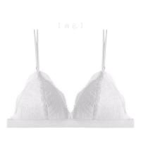 法式性感超薄款蕾丝大胸显小三角杯内衣女无钢圈少女小胸美背文胸 白色 S码(32/70AB)