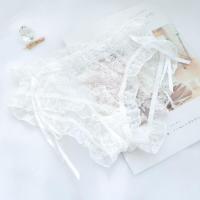 日系可爱花朵蕾丝少女内裤甜美蝴蝶结网纱中腰ins性感女士三角裤 白色 M 85-100斤
