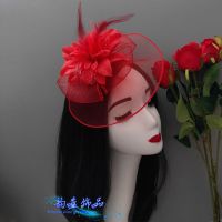 小礼帽女发饰 演出头饰面纱遮脸网纱头花复古帽子名媛旗袍秀配饰 K1005大红