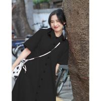 日系学院风甜美百搭连衣裙夏季新款韩版宽松POLO领小个子连衣裙 黑色 [收藏关注店铺优先发货] 2XL [135-150