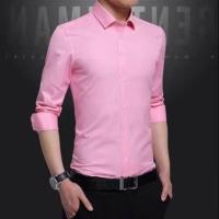 港风宽松衬衫长袖男韩版潮流淡风衬衣外套中性宽松休闲情侣上衣潮 粉色[修身版] S 80-95