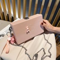 清新少女小包包2020新款潮韩版百搭动物斜挎包ins链条盒子小方包 粉色-兔子(收藏店铺送挂件)