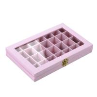 丹漫透明玻璃顶格开窗28格麻布美甲收纳盒 珠宝首饰盒 饰品盒 粉色