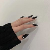 28穿戴美甲贴片假指甲片可拆卸欧美暗黑长款星星链条新年美甲 477珍珠亮面黑 送20粒果冻胶+送胶水+送磨条