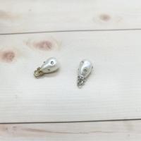 仿真珍珠水滴镶钻皮草链吊坠DIY手工制作材料耳环项链饰品配件 10*14mm金色5颗