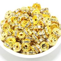 水钻圈饰品diy配件 大孔隔片散珠带钻车钻轮珠算盘珠多规格镶钻珠 黄金色 4MM-10个