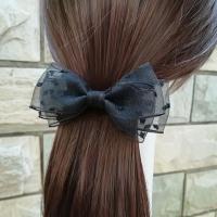 韩国发夹后脑勺蝴蝶结发卡弹簧夹马尾夹半扎发顶夹一字夹成人发饰 斑点纱黑色10CM 3片弹簧夹