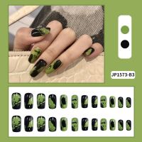 故事的小黄花法式穿戴甲美甲贴片甲片指甲贴片假指甲穿戴美甲成品 183黑绿未来 送果冻胶+胶水+酒精片+搓甲条+木棒