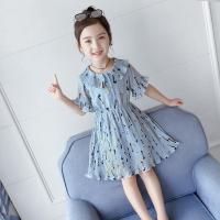 童装女童连衣裙夏装2021新款夏季儿童洋气公主裙子女孩雪纺碎花裙 蓝色 音乐符裙子 110