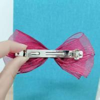 新款蕾丝蝴蝶鸭嘴夹甜美范条纹网纱蝴蝶结侧边夹 弹簧夹 酒红[弹簧夹]