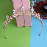 儿童皇冠头饰公主结婚女童配饰生日走秀水晶王冠钢琴演出模特发饰 特价款白色 简单装送丝带发卡