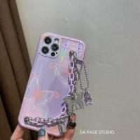 镭射蝴蝶苹果12手机壳iPhone11promax软壳x/xr手链xsmax女7plus/8 紫镭射蝴蝶+手链 [苹果1