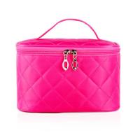 化妆包便携大容量收纳盒随身洗漱包小可爱韩版手提包方箱中号菱格 玫红