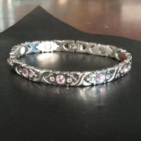 欧美时尚男款镶钻磁石防辐射静电手链女钛钢彩钻手环情侣饰品 女款-银色-[调节器-礼盒装]