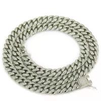 蹦迪全钻古巴项链hiphop潮欧美风人同款嘻哈说唱蹦迪男女锁骨链 银色 手链17厘米适合手细